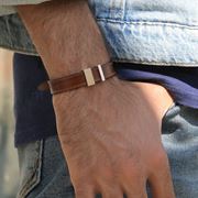 تصویر دستبند نقره و چرم دو پلیت